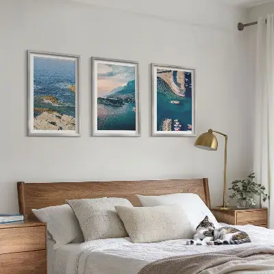 3er-Set Bilder mit Rahmen Meerblick mit Klippen und Häfen