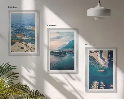 3er-Set Bilder mit Rahmen Meerblick mit Klippen und Häfen