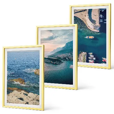 3er-Set Bilder mit Rahmen Meerblick mit Klippen und Häfen