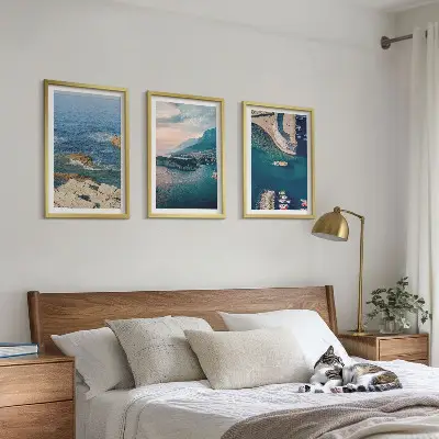 3er-Set Bilder mit Rahmen Meerblick mit Klippen und Häfen