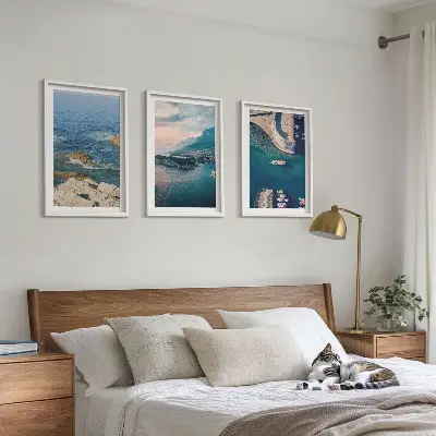 3er-Set Bilder mit Rahmen Meerblick mit Klippen und Häfen
