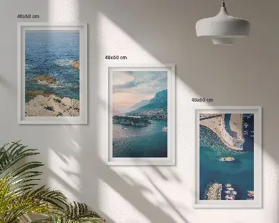 3er-Set Bilder mit Rahmen Meerblick mit Klippen und Häfen