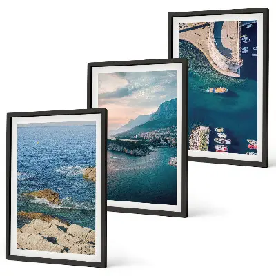 3er-Set Bilder mit Rahmen Meerblick mit Klippen und Häfen