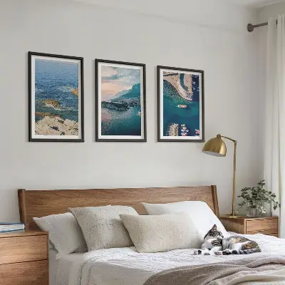 3er-Set Bilder mit Rahmen Meerblick mit Klippen und Häfen
