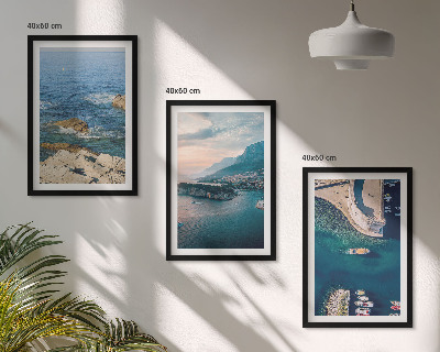 Bilder-3er-set mit rahmen Meerblick, Klippen, Häfen