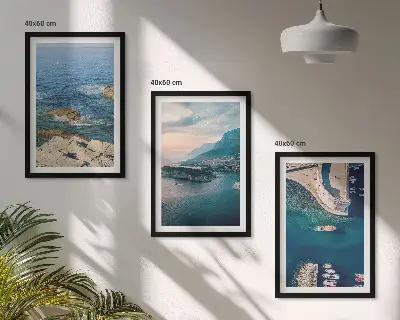 3er-Set Bilder mit Rahmen Meerblick mit Klippen und Häfen