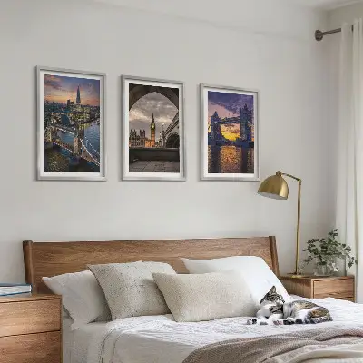 3er-Set Bilder mit Rahmen Stadtbrücken und Uhrtürme