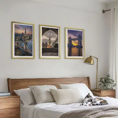 3er-Set Bilder mit Rahmen Stadtbrücken und Uhrtürme