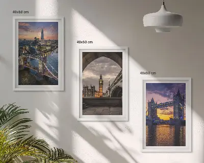 3er-Set Bilder mit Rahmen Stadtbrücken und Uhrtürme