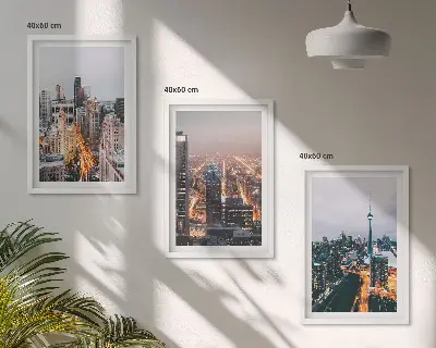 Gerahmtes Bilder-Set Städte bei Nacht mit Wolkenkratzern und Lichterspielen