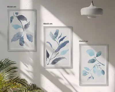 Gerahmtes Bilderset Aquarell mit blauen Blättern