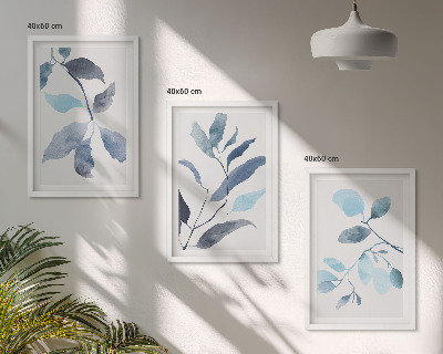 Gerahmtes bilderset Aquarell von blauen Blättern