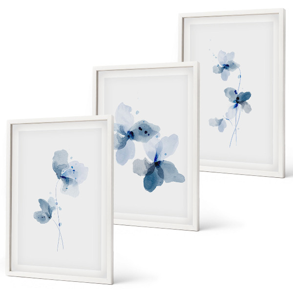 Bilder-3er-set mit rahmen Blaue Blumen