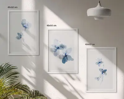 Blaue Blumen Bilder-3er-Set mit Rahmen