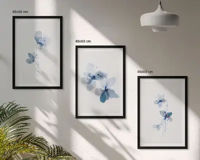 Blaue Blumen Bilder-3er-Set mit Rahmen