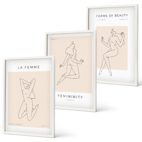 Bilder-3er-set mit rahmen Poster mit minimalistischen Frauensilhouetten