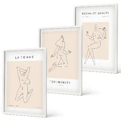 3er-Set Wandbilder mit Rahmen minimalistische Frauensilhouetten als Poster