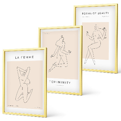 Bilder-3er-set mit rahmen Poster mit minimalistischen Frauensilhouetten