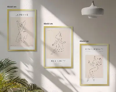 3er-Set Wandbilder mit Rahmen minimalistische Frauensilhouetten als Poster