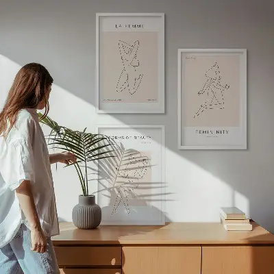 3er-Set Wandbilder mit Rahmen minimalistische Frauensilhouetten als Poster