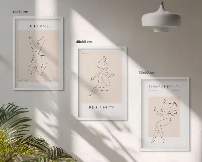 3er-Set Wandbilder mit Rahmen minimalistische Frauensilhouetten als Poster
