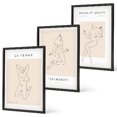 Bilder-3er-set mit rahmen Poster mit minimalistischen Frauensilhouetten