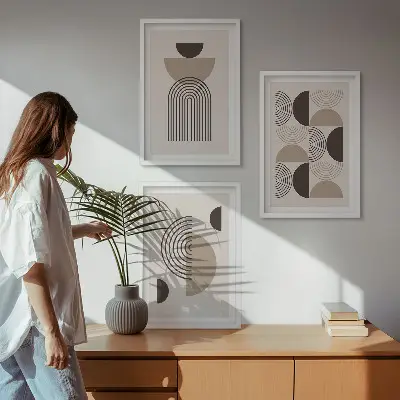 Abstrakte Minimalismusmuster 3er-Set Bilder mit Rahmen