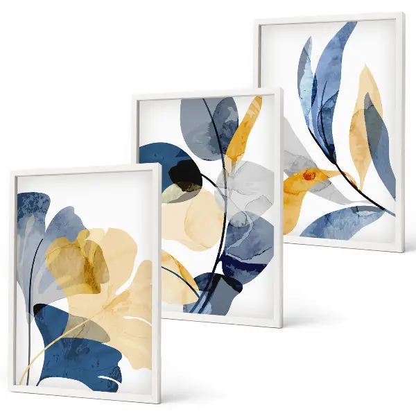 Aquarell-Pflanzenmotive 3er-Set Bilder mit Rahmen