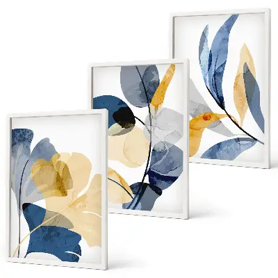 Aquarell-Pflanzenmotive 3er-Set Bilder mit Rahmen