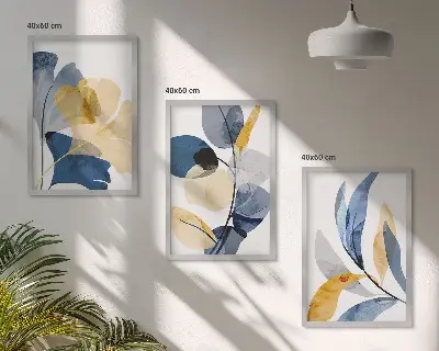 Aquarell-Pflanzenmotive 3er-Set Bilder mit Rahmen