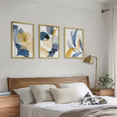 Aquarell-Pflanzenmotive 3er-Set Bilder mit Rahmen