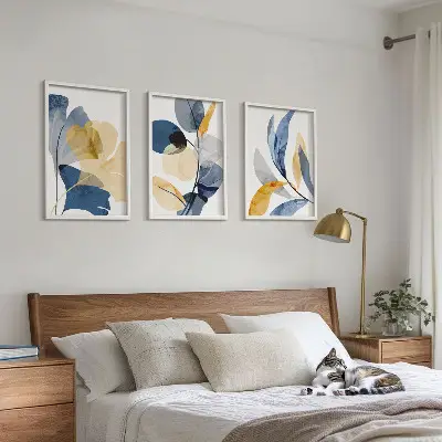 Aquarell-Pflanzenmotive 3er-Set Bilder mit Rahmen