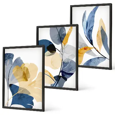 Aquarell-Pflanzenmotive 3er-Set Bilder mit Rahmen