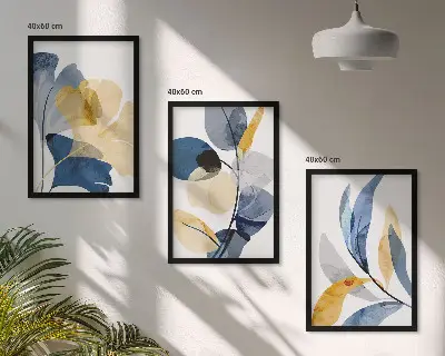 Aquarell-Pflanzenmotive 3er-Set Bilder mit Rahmen