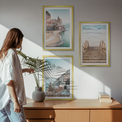 Gerahmtes bilderset Sommerliche Strandansichten in Pastellfarben