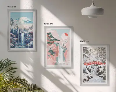 Berglandschaften und Wasserfälle Bilder-3er-Set inklusive Rahmen