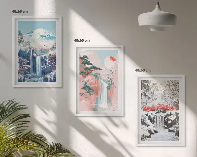 Berglandschaften und Wasserfälle Bilder-3er-Set inklusive Rahmen
