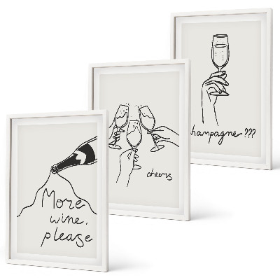 Gerahmtes bilderset Champagner-Wein-Linienzeichnung