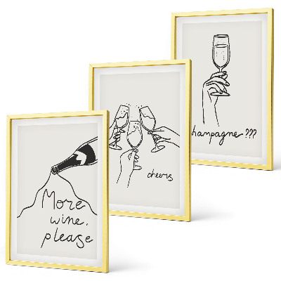 Gerahmtes bilderset Champagner-Wein-Linienzeichnung