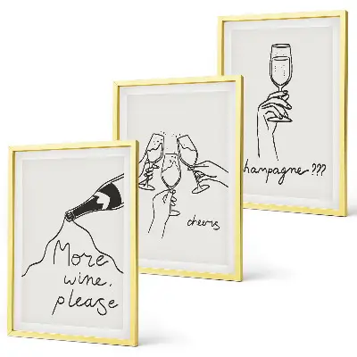 Gerahmtes Bilderset mit Champagner-Wein-Linienzeichnung