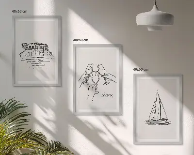 Haus am Wasser und Segelboot 3er-Set Wandbilder mit Rahmen