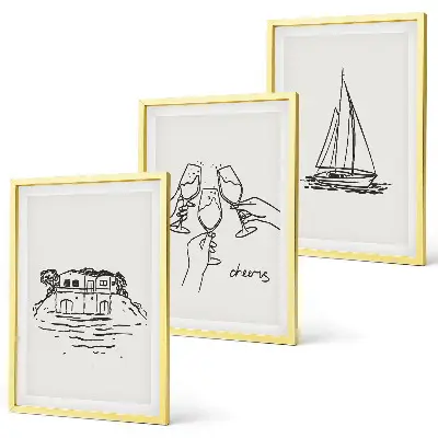 Haus am Wasser und Segelboot 3er-Set Wandbilder mit Rahmen