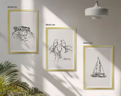 Haus am Wasser und Segelboot 3er-Set Wandbilder mit Rahmen