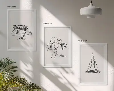 Haus am Wasser und Segelboot 3er-Set Wandbilder mit Rahmen