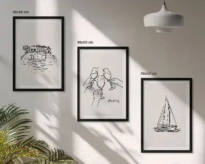 Haus am Wasser und Segelboot 3er-Set Wandbilder mit Rahmen