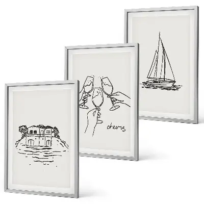 Haus am Wasser und Segelboot 3er-Set Wandbilder mit Rahmen
