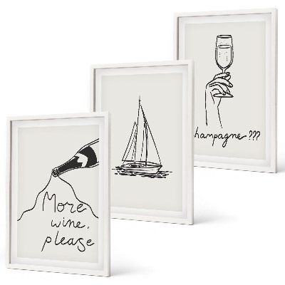 Gerahmtes bilderset Weinsegelboot-Glas-Linienzeichnung