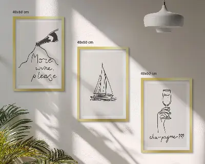 Bilderset mit Segelboot als Glas-Linienzeichnung gerahmt