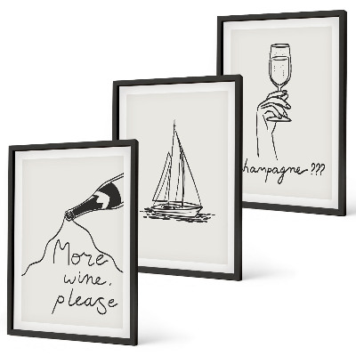 Gerahmtes bilderset Weinsegelboot-Glas-Linienzeichnung