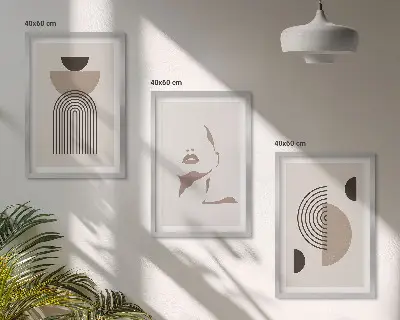 Abstrakte Formen und Gesicht 3er-Set Bilder mit Rahmen